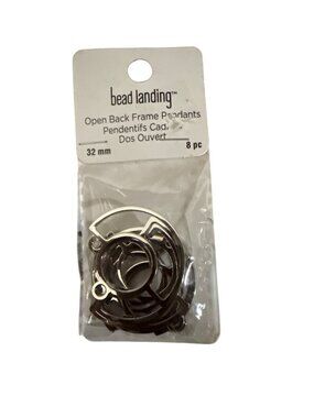 Bead Landing Open Back Frame Pendants 32mm Nickel-Free Rhodium 8pc Jewelry Makin